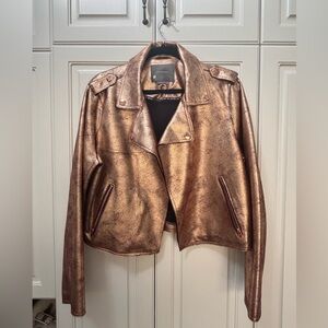 Anthropologie Metallic Faux Leather Moto Jacket, Bronze